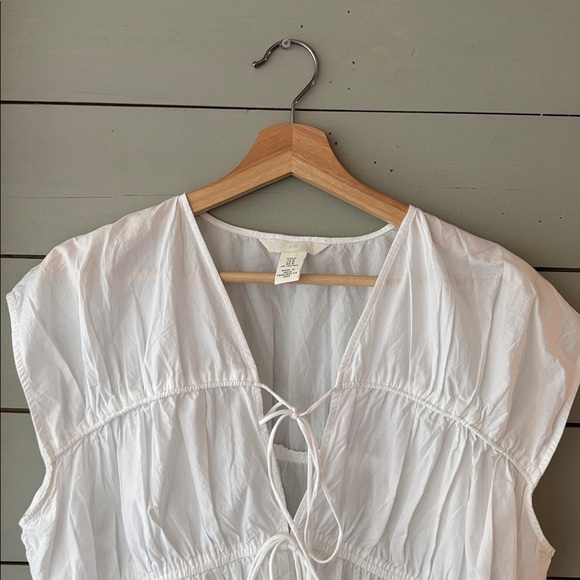 H&M White Cotton Poplin Tie-Front Blouse (Size M) - Picture 5 of 7